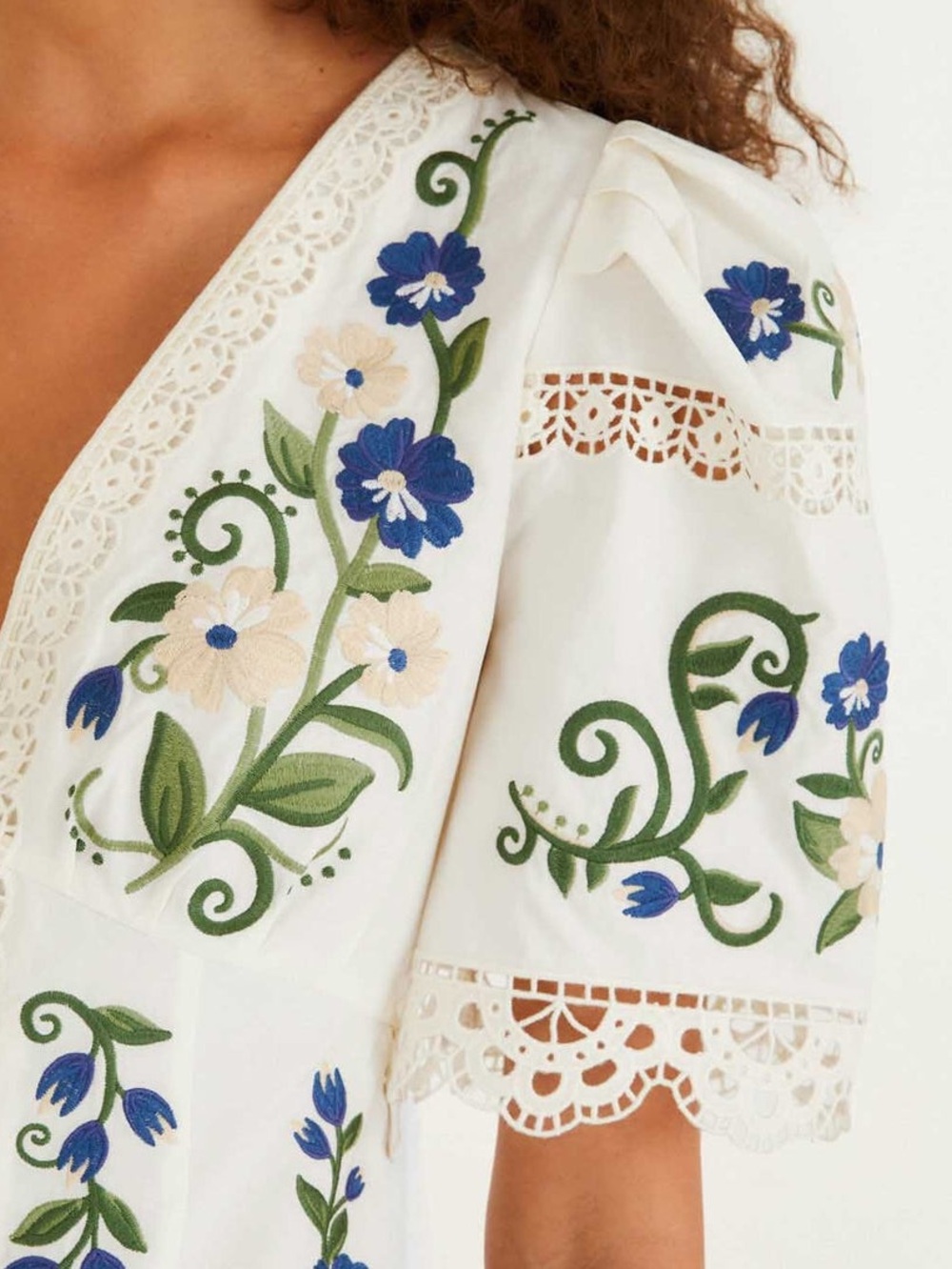 Farm Rio Countryside Lane Embroidered Short Sleeve Blouse NWT XS - Picture 3 of 9